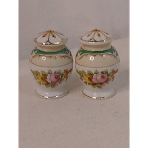 Japanese salt and pepper shakers Ceramic Green‎ Floral design VTG Japan